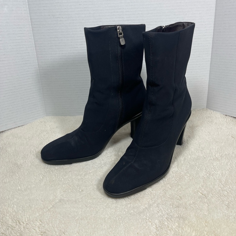 Donald J. Pliner Elegant Black Heeled Boots Rayon Material